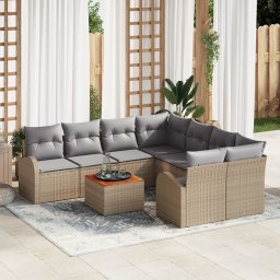 vidaXL Tuinbankenset 9 st Beige en Licht Grijs poly rattan