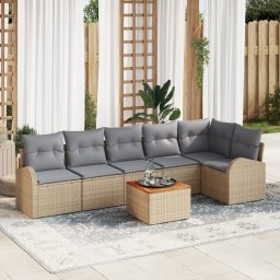 vidaXL Tuinbankenset 7 st Beige en Licht Grijs poly rattan