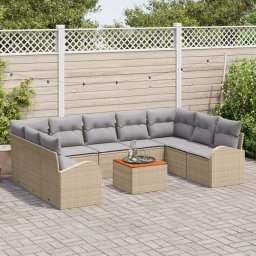 vidaXL Tuinbankenset 10 st Beige en Licht Grijs poly rattan
