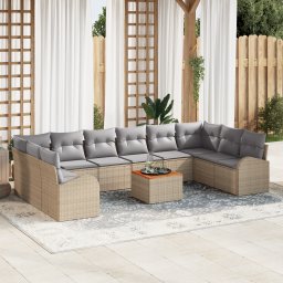 vidaXL Tuinbankenset 11 st Beige en Licht Grijs poly rattan