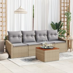 vidaXL Tuinbankenset 5 st Beige en Licht Grijs poly rattan