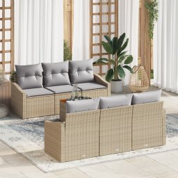 vidaXL Tuinbankenset 7 st Beige en Licht Grijs poly rattan