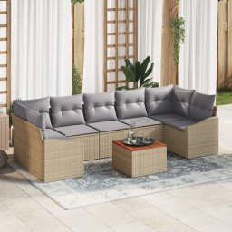 vidaXL Tuinbankenset 8 st Beige en Licht Grijs poly rattan