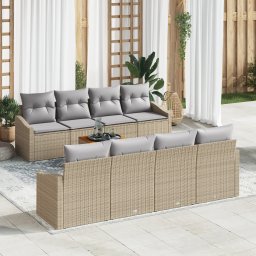 vidaXL Tuinbankenset 9 st Beige en Licht Grijs poly rattan