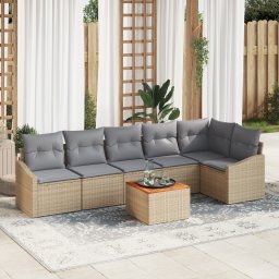vidaXL Tuinbankenset 7 st Beige en Licht Grijs poly rattan