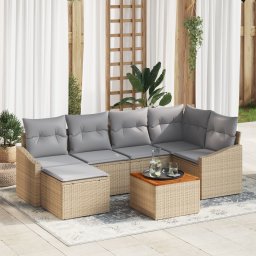 vidaXL Tuinbankenset 7 st Beige en Licht Grijs poly rattan