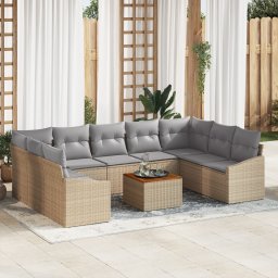 vidaXL Tuinbankenset 10 st Beige en Licht Grijs poly rattan