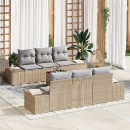 vidaXL Tuinbankenset 7 st Beige en Licht Grijs poly rattan