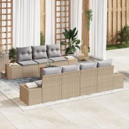 vidaXL Tuinbankenset 8 st Beige en Licht Grijs poly rattan