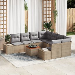 vidaXL Tuinbankenset 9 st Beige en Licht Grijs poly rattan