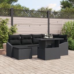 vidaXL Tuin Sofa Set 7 st Zwart poly rattan, Gepoedercoat staal