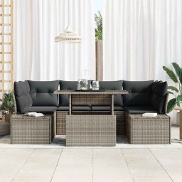 vidaXL Tuin Sofa Set 7 st Grijs Poly Rattan en Poedergecoat Staal