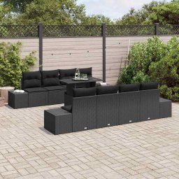 vidaXL Tuin Sofa Set 9 st Zwart Poly Rattan en Poedergecoat Staal