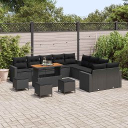 vidaXL Tuinbankenset in hoogte verstelbaar 14 pcs Zwart poly rattan