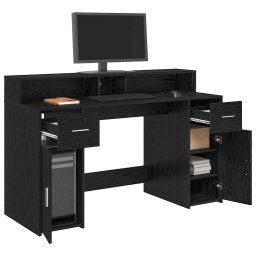 vidaXL Bureau met lade Zwart eiken 140 x 55 x 91 cm Bewerkt hout
