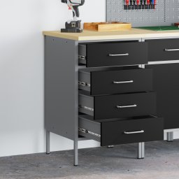 vidaXL Werkbank met lade met opslag Zwart en Grijs 50 x 55 x 85 cm