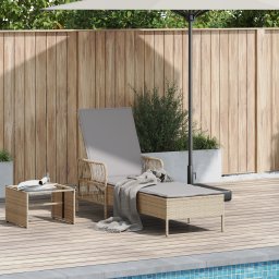 vidaXL Ligstoel poly rattan Beige en Licht Grijs