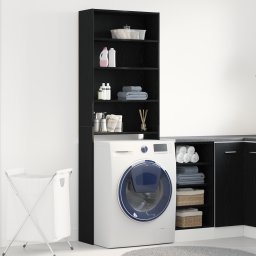 vidaXL Wasmachinekast Zwart Eiken 64 x 24 x 190 cm Bewerkt hout