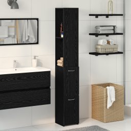 vidaXL Badkamer Kast Zwart Eiken 25 x 25 x 170 cm Bewerkt hout