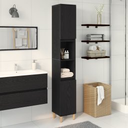 vidaXL Badkamer Kast Zwart Eiken 30 x 30 x 190 cm Bewerkt hout