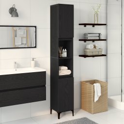 vidaXL Badkamer Kast Zwart Eiken 30 x 30 x 190 cm Bewerkt hout