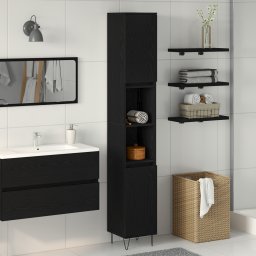 vidaXL Badkamer Kast Zwart Eiken 30 x 30 x 190 cm Bewerkt hout