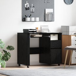 vidaXL Bureau met Wielen Zwart Eiken Bewerkt hout 91 x 50 x 77 cm