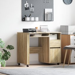 vidaXL Bureau met Wielen Sonoma Eiken Bewerkt hout 91 x 50 x 77 cm