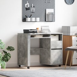 vidaXL Bureau met Wielen Beton Grijs Bewerkt hout 91 x 50 x 77 cm