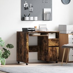 vidaXL Bureau met Wielen Gerookt eiken Bewerkt hout 91 x 50 x 77 cm