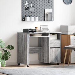 vidaXL Bureau met Wielen Grijs Sonoma Bewerkt hout 91 x 50 x 77 cm