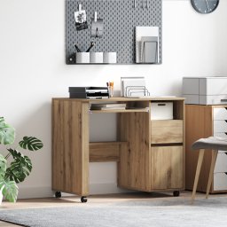 vidaXL Bureau met Wielen Artisan Eiken Bewerkt hout 91 x 50 x 77 cm