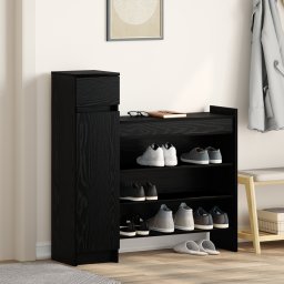 vidaXL Schoenenkast 100,5 x 28 x 100 cm Bewerkt hout Zwart Eiken