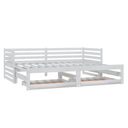 vidaXL Slaapbank uitschuifbaar massief grenenhout wit 2x(90x200) cm