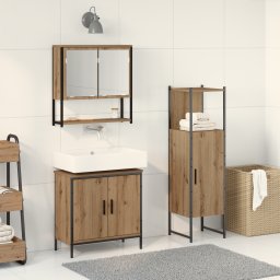 vidaXL Badkamermeubelset 3 st Bruin 33 x 33 x 113,5 cm Bewerkt hout