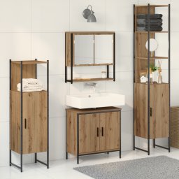 vidaXL Badkamermeubelset 4 st Bruin 33 x 33 x 185,5 cm Bewerkt hout
