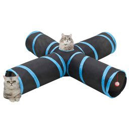 vidaXL Kattentunnel 4-voudig 132 cm polyester zwart en blauw