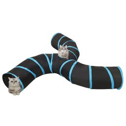 vidaXL Kattentunnel 3-voudig 25 cm polyester zwart en blauw
