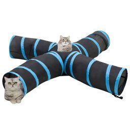 vidaXL Kattentunnel 4-voudig 25 cm polyester zwart en blauw