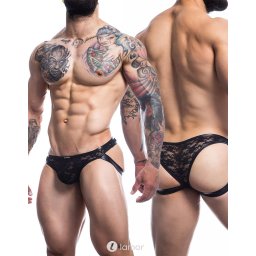 * CUT4MEN Zwarte Kanten Jockstrap, L4CE04