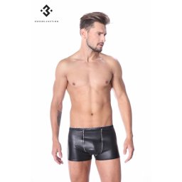 * Code8 by XXX COLLECTION Zwart leren Short met 2 ritsen aan voorzijde (S-3XL-4XL)