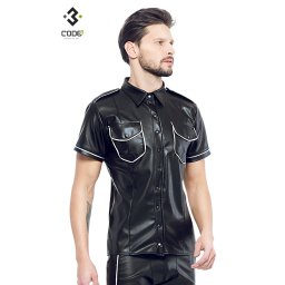 * Code8 by XXX COLLECTION Zwart leren heren shirt met zilver biezen ( S)