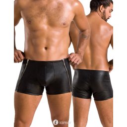 * PASSION MENSWEAR Zwarte lederlook Heren short, PA049