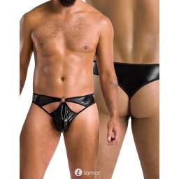 * PASSION MENSWEAR Zwarte Wetlook Heren string, PA033