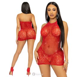 * LEG AVENUE Rood halter mini-jurk bedekt met strass., LAV86134