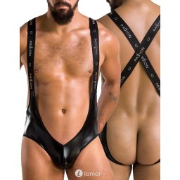 * PASSION MENSWEAR Zwarte Wetlook Heren stringbody, PA027