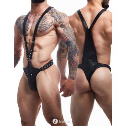 * CUT4MEN Zwarte lederlook Dungeon Body harnas, BL4CK07