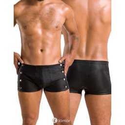 * PASSION MENSWEAR Zwarte lederlook Heren short, PA048