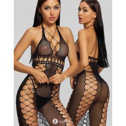 LAMOR Lang zwart fishnet jurkje