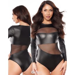 * AXAMI Zwarte Body lederlook met Tule, AX10580